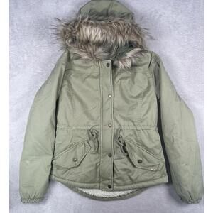 Abercrombie & Fitch Parka Womens XS Green Sherpa Lined Military Coat Y2K Fur